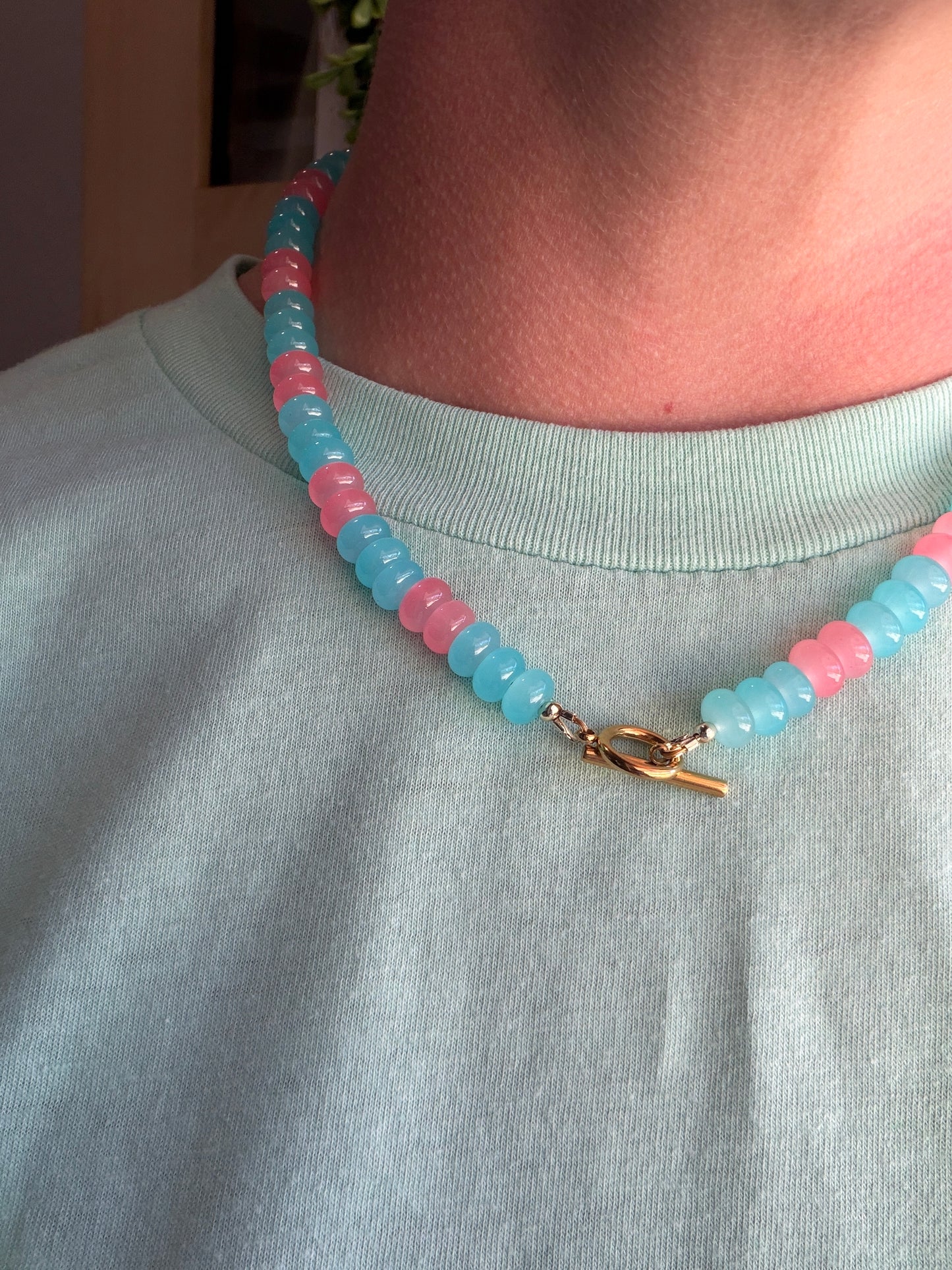 Blue & Pink Rondelle Necklace