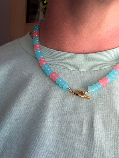 Blue & Pink Rondelle Necklace