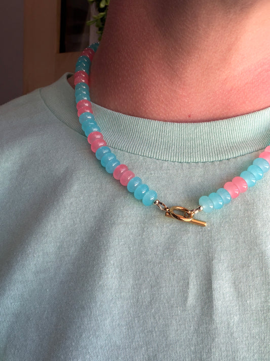 Blue & Pink Rondelle Necklace