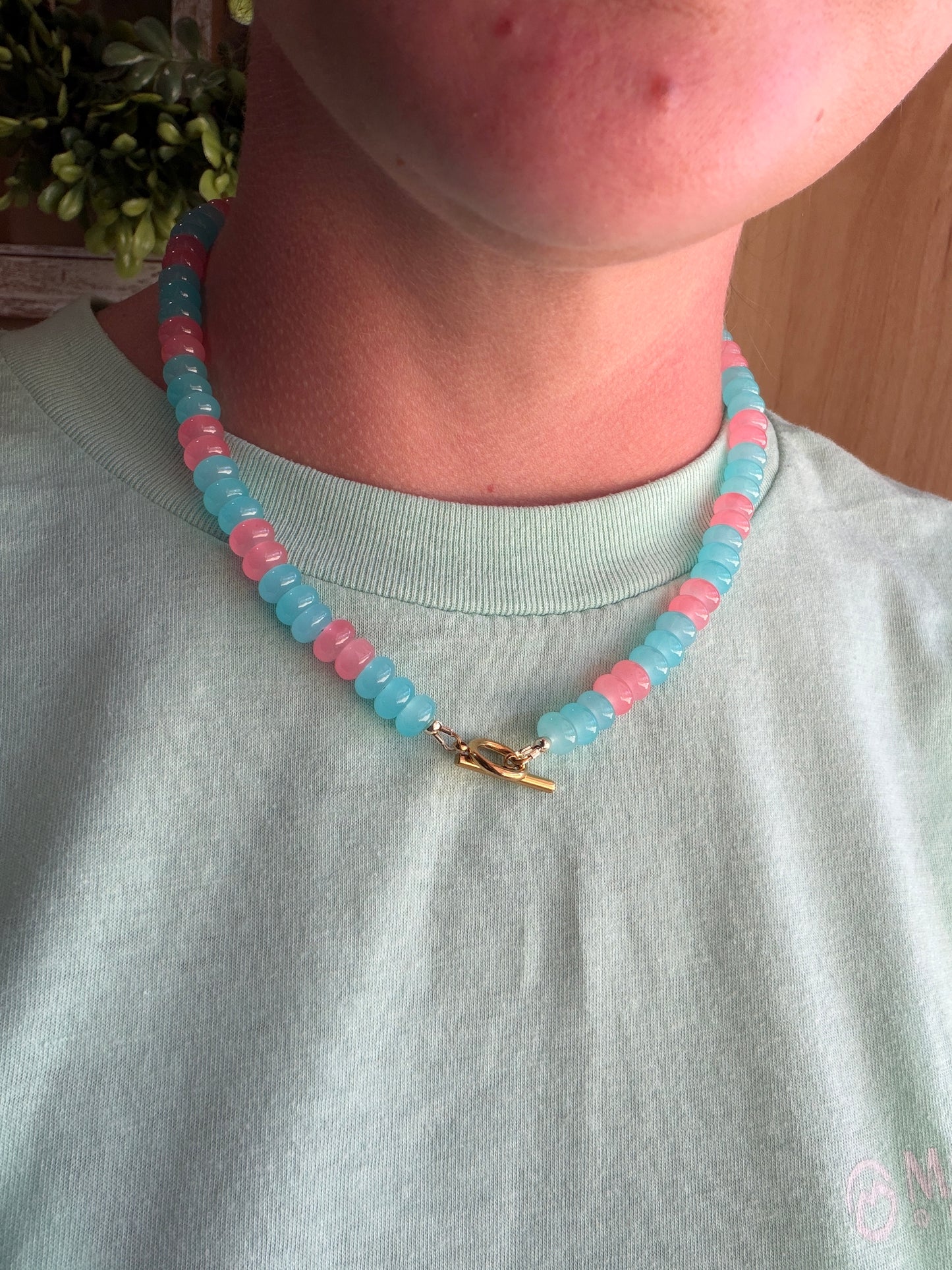 Blue & Pink Rondelle Necklace
