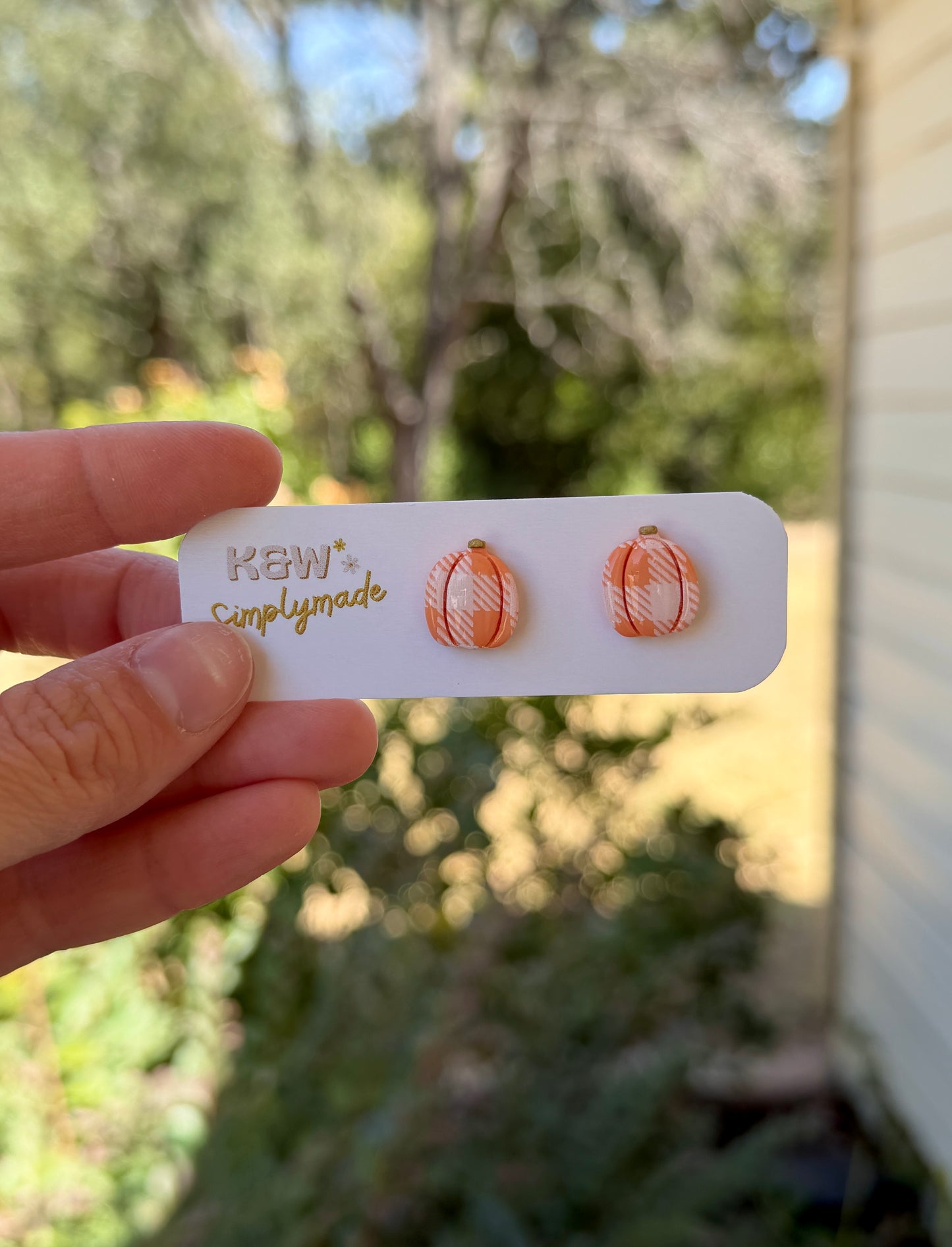 Plaid Pumpkin Studs